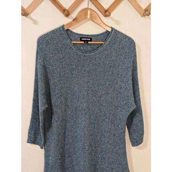 Lands End Women's Blue Linen/Cotton Blend Knit Sweater Tunic Top - Size L - Picture 2 of 6